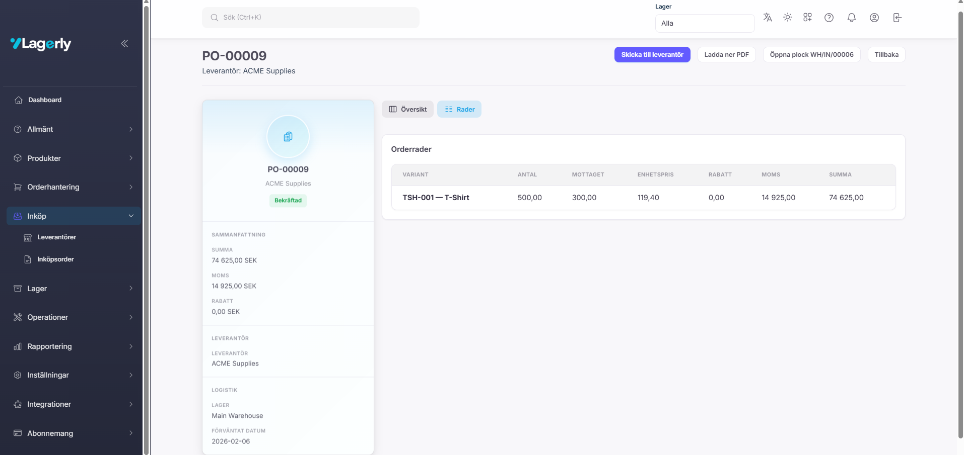 Detaljer för inköpsorder
