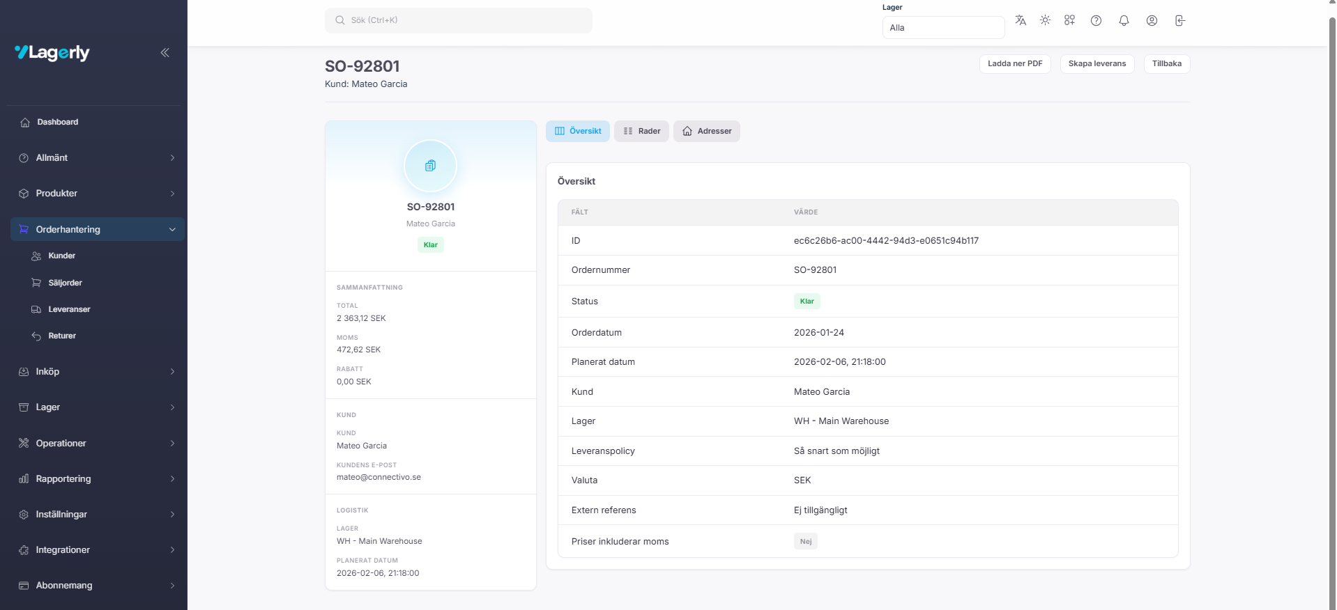 Orderdetalj och plockflöde