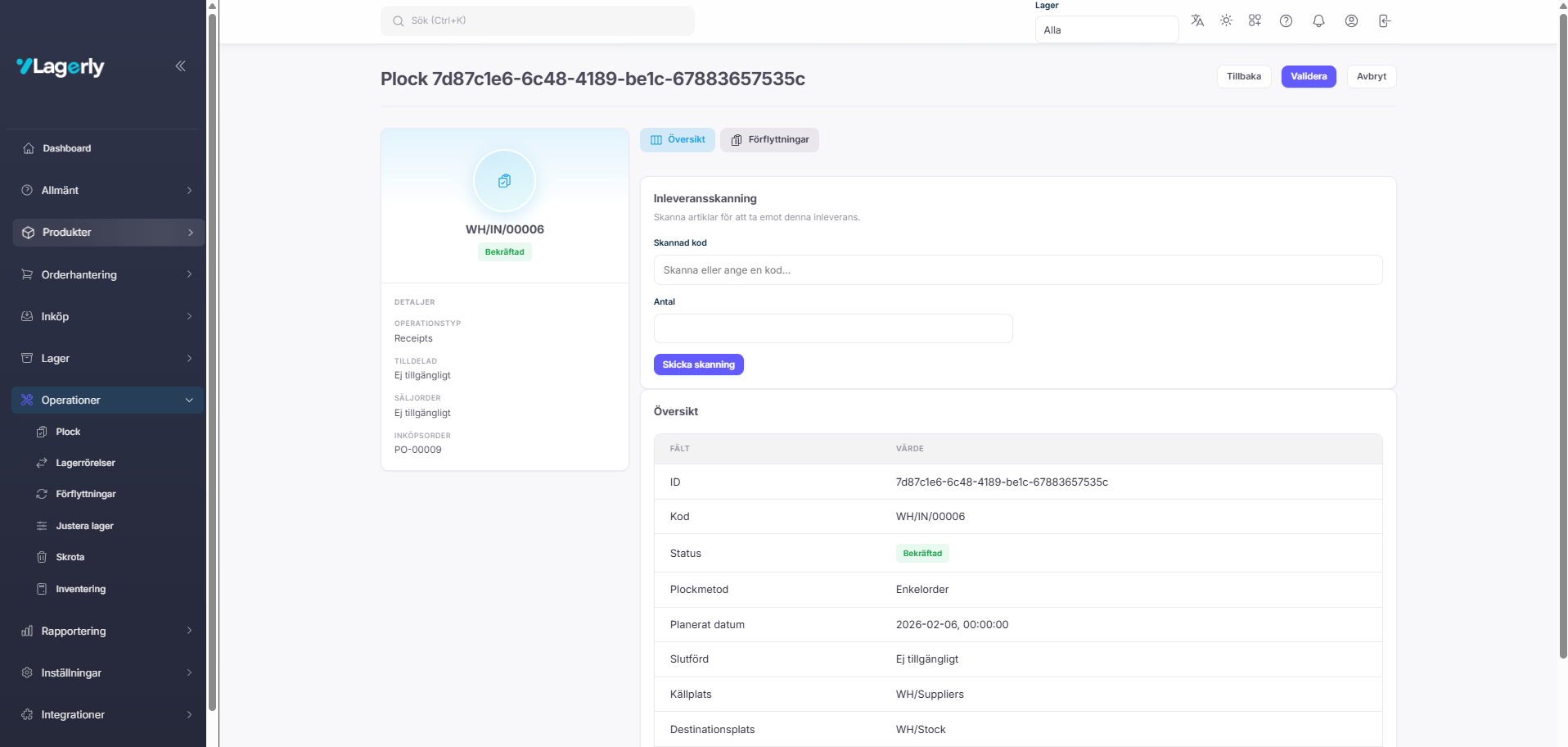 Vy av inleveransskanning